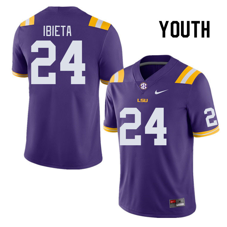 Youth #24 Landon Ibieta LSU Tigers College Football Jerseys Stitched-Purple